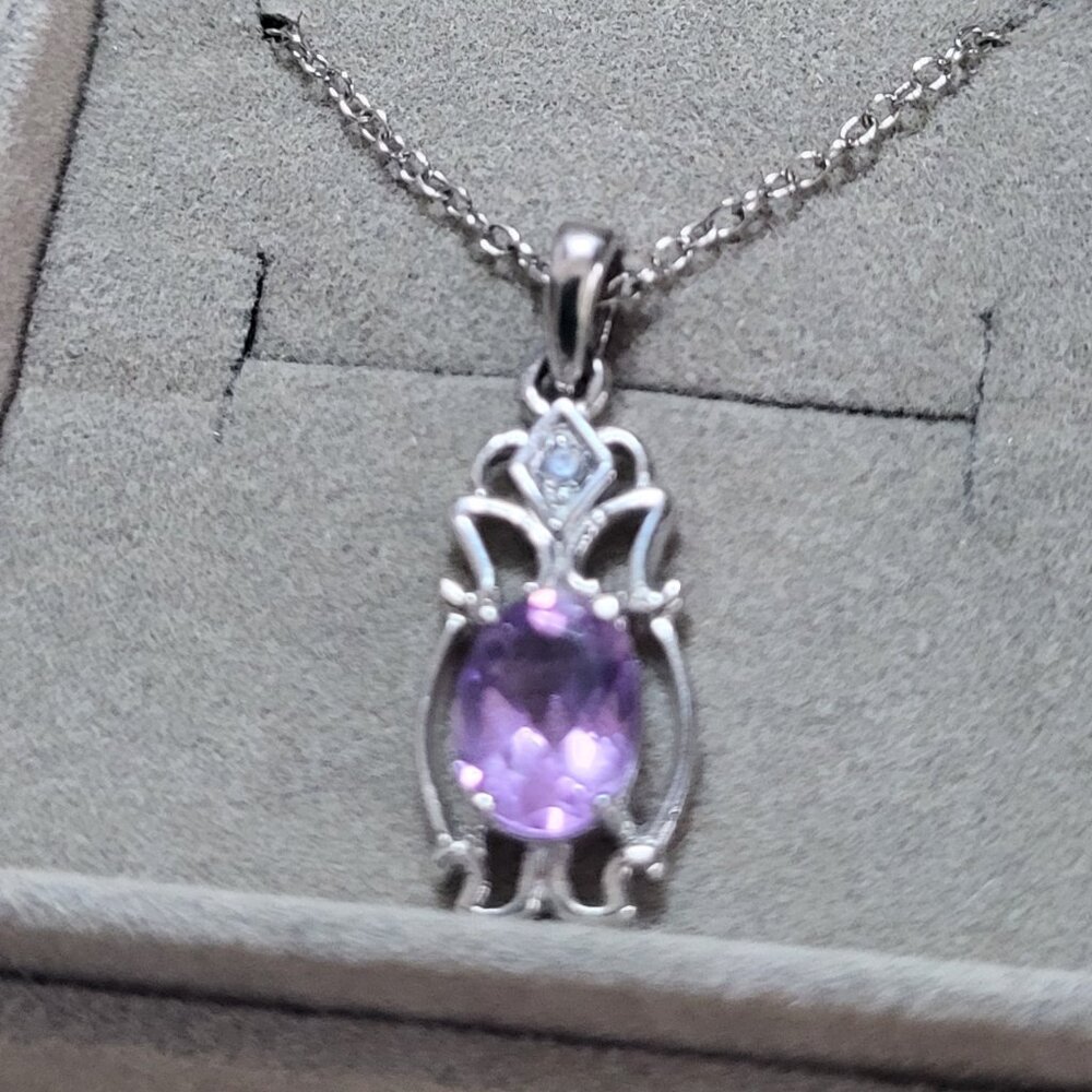 February's Birthstone Amethyst Necklace Sterling Silver Stamped (925)